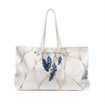 Textured White Leaf Weekender Bag - Lightweight Travel Tote - Görsel 2