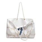 Textured White Leaf Weekender Bag - Lightweight Travel Tote - Görsel 3