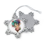 Pewter Snowflake Ornament — Floral Skull Holiday Ornament - Görsel 2
